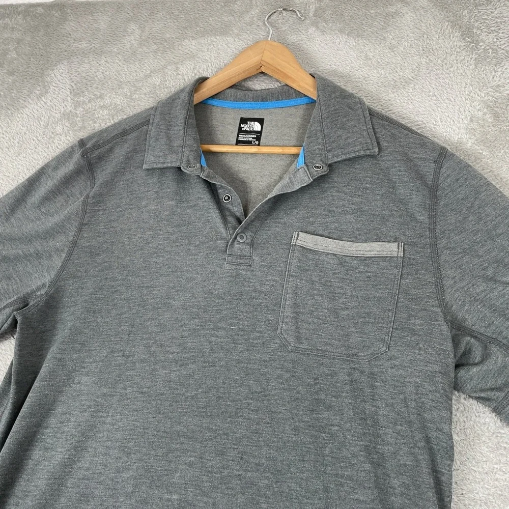 The North Face Polo Shirt Mens Large Gray FlashDry Pocket Active Hike Gorpcore